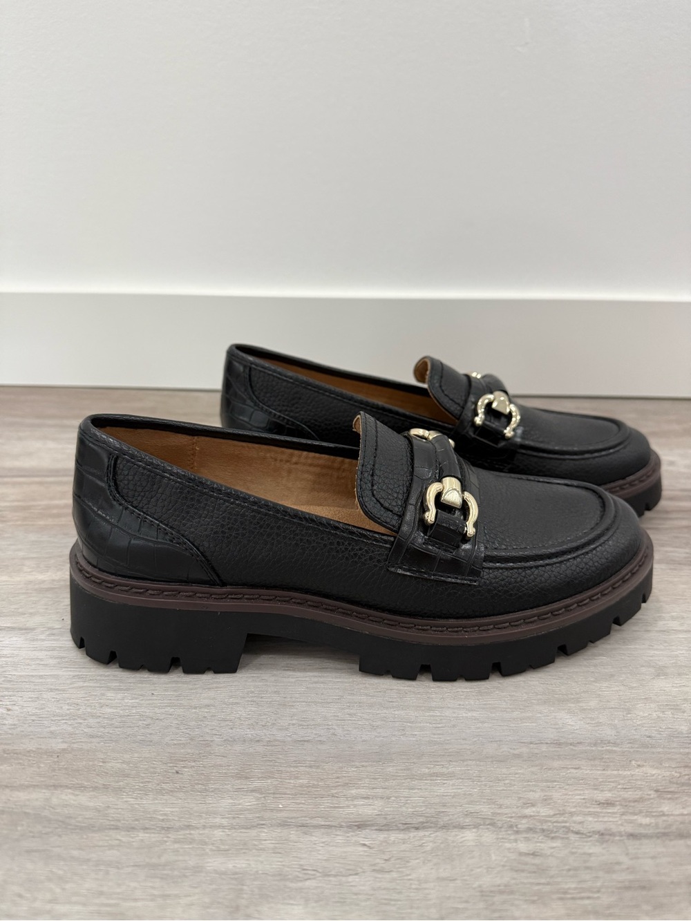 Black Leather Giani Bernini Buckle Loafers - Picture 3 of 6